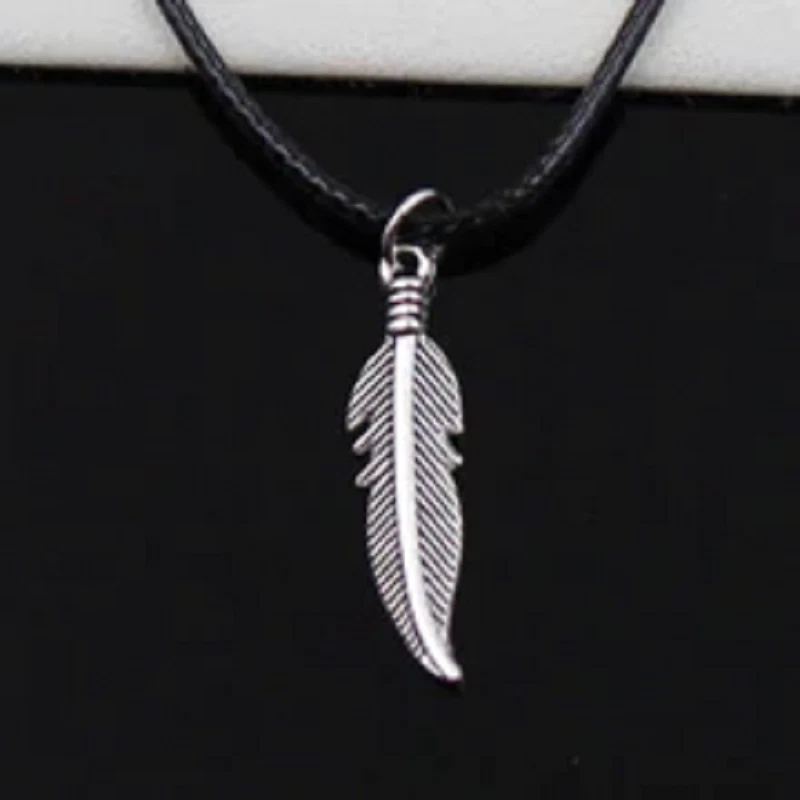 Silver Color Feather Necklace Black Rope Cord Women Men Free Gift Bag UK - Image 1 of 1