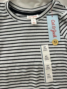 Cat & Jack Girls 5T Striped Shirt black/white NWT - Picture 1 of 8