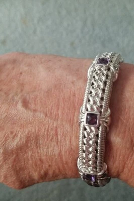 Brazalete con bisagras de amatista de plata de ley JUDITH RIPKA .925 Foto 1 de 4