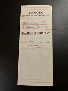 1891 Reading Trust Company Bond Berks County PA - Allen Merz und Catherine Merz - Bild 1 von 6