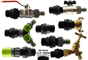 Water butt/ rain water tank outlet connector/adaptor+tap- 3/4" bspm (26mm hole) - Picture 1 of 35