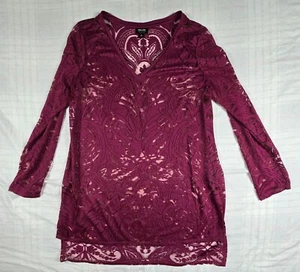 Nicole by Nicole Miller Sheer Lace Purple Blouse Top Tunic Beachy Floral Boho XL - Picture 1 of 8