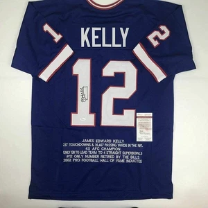 Autographed/Signed JIM KELLY Buffalo Blue Stat Football Jersey JSA COA Auto - Picture 1 of 4