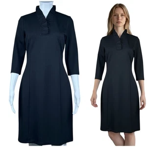 J Mclaughlin Durham Catalina Stoff Rüschen Ausschnitt Etui schwarz Kleid Gr. S adrett - Bild 1 von 18