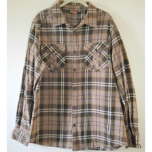 Merrell Mens XL Classic Tan Plaid Cotton Flannel Shirt Outdoor Farmhouse - Picture 1 of 9