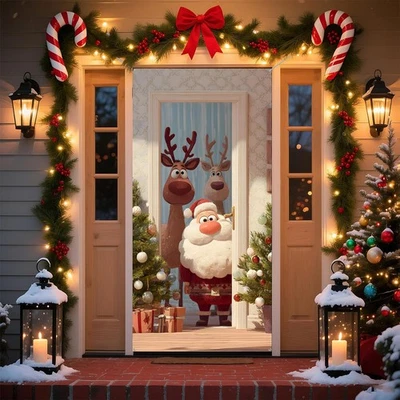 Banner de puerta de Navidad, Feliz fiesta 70,8 x 35,4 pulgadas, Claus-1  Foto 1 de 4