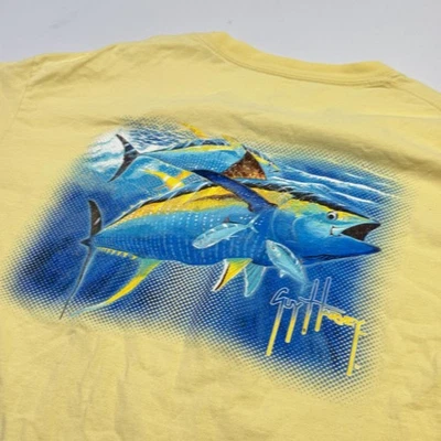 Guy Harvey Shirt Mens Large Yellow Pocket Tee Bluewater Tuna Fish Art Graphic - Image 1 of 4
