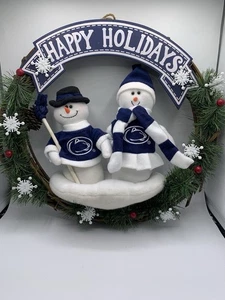 Penn State Nittany Lions College Football Happy Holidays Wreath Snowman Rare - Picture 1 of 3