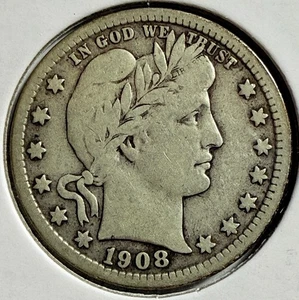 1908-D Barber Quarter - 90% Silver - (1-19) - Picture 1 of 3