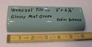1 pc.  Mint Green: Glossy Ceramic Radius Bullnose Tile: Wenczel Co.  2" X 6-1/4" - Picture 1 of 18