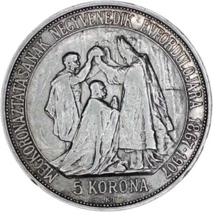 HUNGARY coin 5 Korona 1907 Commemorative XF Extremely Fine - Picture 1 of 7