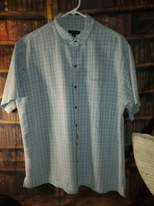 Van Heusen Size L Men Shirt Short Sleeve Button Up Wrinkle Free Collar Checker - Picture 1 of 6