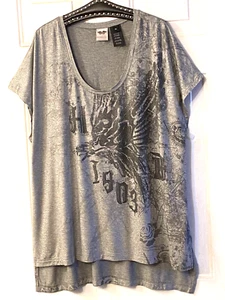Harley Davidson Sz 1W Womens Knit Top Tee Shirt Cap Sleeve Sparkle Gray Silver - Picture 1 of 8