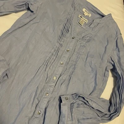 Blusa Melvin I Love Lino Azul Manga Larga Buttondown Plisada Mediana M Foto 1 de 4