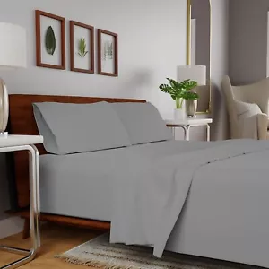 100% Organic Cotton Percale Bed Sheet Set Queen Size Deep Pocket Cooling 4 Piece - Picture 1 of 9
