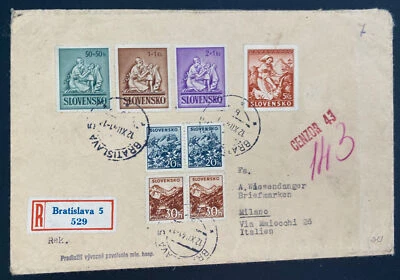 Bratislava Eslovaquia 1941 cubierta censurada registrada a Milán Italia Foto 1 de 2