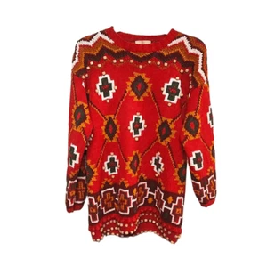 Hand Knit beaded southwestern sweater ROSANNA Southwest knitwear large - Picture 1 of 12