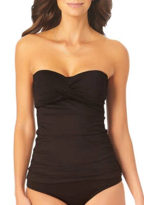 Anne Cole 295910 Solid Twist Front Shirred Bandeau Tankini Swim Top, Small - Image 1 of 2