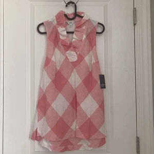 Crown & Ivy Womens Tank Top Blouse Small Pink And White Plaid V-Neck - Picture 1 of 3