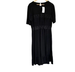 Alelly Women’s Dress XL Black Mini Short Sleeve Round Neck NWT - Picture 1 of 9