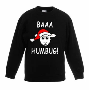 Baaa Humbug Sheep Santa Hat Christmas Funny Childrens Kids Sweatshirt Jumper - Picture 1 of 1