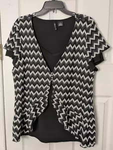 New Directions Black White Peplum Career Knit Top 3X 2-4-1 Faux Twinset Shirt - Picture 1 of 4