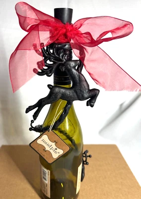 NWT Mud Pie Christmas Reindeer Metal Wine Bottle Wrap Topper Taper Candle Holder - Image 1 of 4