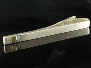 925 Sterlingsilber Designer Krawattenklammer mit Blautopas und 585 Goldstreifen - Bild 1 von 3