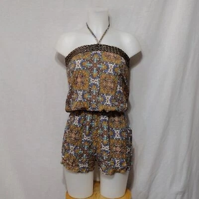 Mameluco para mujer halter con cuello atado estampado azteca pequeño Foto 1 de 4