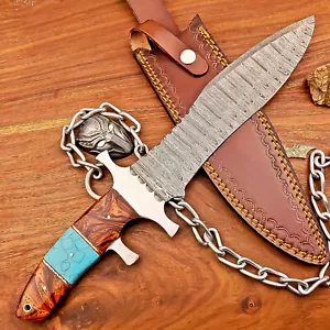 CUSTOM Handmade DAMASCUS STEEL KNIFE Hunting Knife Bowie KNIFE W/SHEATH IS-3985 - Picture 1 of 10