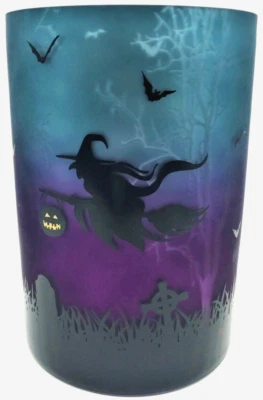 Yankee Candle HALLOWEEN Large Jar Holder FLYING WITCH BATS Graveyard Scene - Image 1 of 4