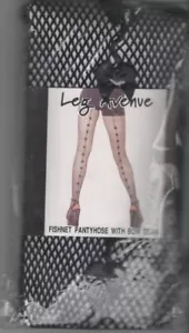 Sale Leg Avenue Black Fishnet Tights with Bow Seam Valentine Gift One Size - Picture 1 of 2