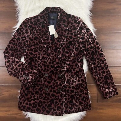 J. Chaqueta Blazer Crew Talla 2 Terciopelo Estampado Leopardo Drapey Doble Pecho Foto 1 de 4
