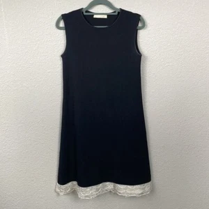 Vestido recto Valentino mezcla de lana elástico sin mangas encaje volantes dobladillo negro - Imagen 1 de 10