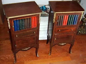 PAIR NIGHT STAND GORGEOUS BOOKS MOTIF WITH ORMOLO & WOOD 3 LEVELS H=31 3/8" - Picture 1 of 10