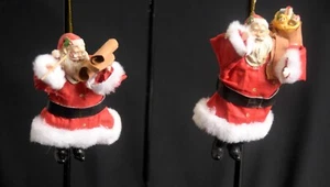 VTG Christmas Two Mixed Media Santa Ornaments Plastic Paper Mache Holds Bag List - Picture 1 of 4
