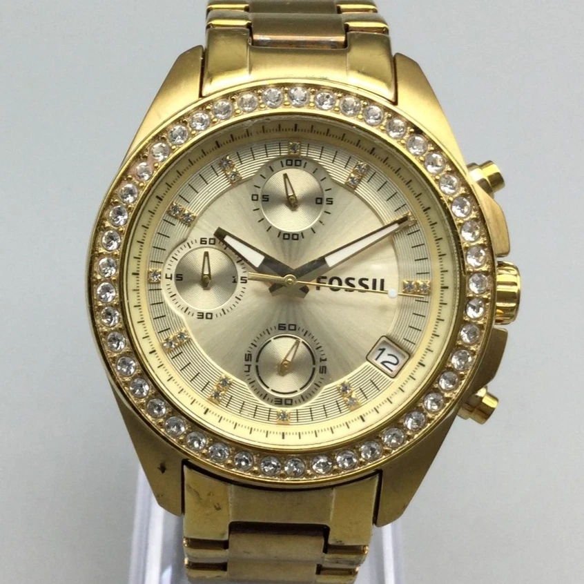 Reloj Fossil ES2683 Mujer 37mm Tono Dorado Cronógrafo Fecha Batería Nueva 6.25" Foto 1 de 4