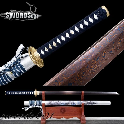 Espada Ninja 41"" Rey León pintada Saya Damasco plegada acero hoja roja y azul Foto 1 de 4