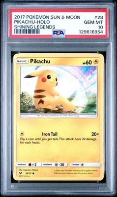 2017 Pokemon Sun & Moon Shining Legends # 28 Pikachu Holo PSA 10 Card GEM MINT! - Image 1 of 2