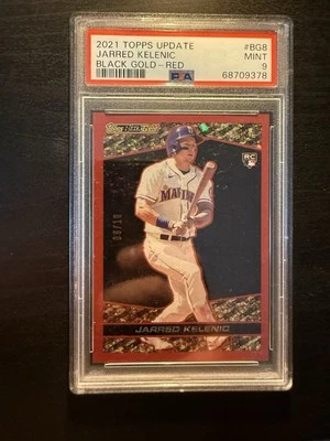 2021 Topps Update #BG-8 Jarred Kelenic Topps Black Gold RC Red /10 PSA 9 - Image 1 of 2