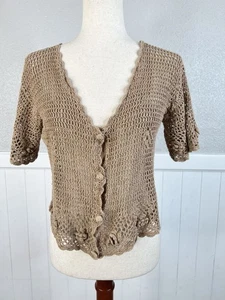 Vtg 90s Open Knit Crochet Rosette Flowers Cardigan Sweater Sheer Boho Top Sz M - Picture 1 of 10