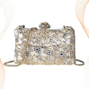 Hollow Metal Flower Pattern Clutch Bag Buckle Handbag Cross-body Bag Evening - Picture 1 of 11