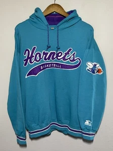Vintage Starter Charlotte Hornets Script Sweatshirt Hoodie Large 90s NBA - Picture 1 of 9