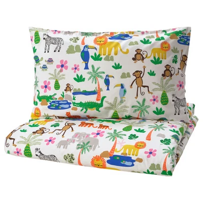IKEA NATTHÄGER Duvet cover and pillowcase, multicolour/jungle, 150x200/50x80 cm - Image 1 of 4