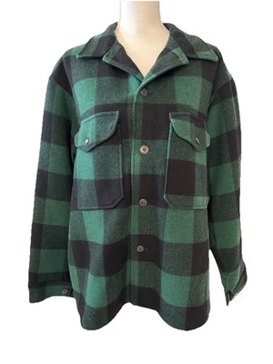 70’s Vintage Pendelton Wool Jacket Men’s Green Black Buffalo Plaid Size L Large - Image 1 of 4