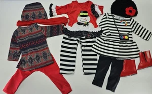 Vestiti rossi bianchi e neri per bambola 18" - sciarpa cappello pantaloni top scarpe - inverno - Foto 1 di 12