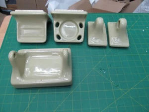 vtg Ceramic Bathroom Fixtures Set Towel Bar Soap Dish Toothbrush TP Holder USA - Picture 1 of 9