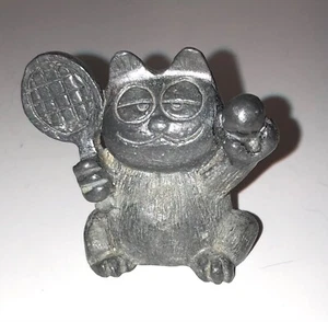 Pewter Garfield the Cat with a Tennis Racket & Ball Figurine FREE SHIPPING - Picture 1 of 6