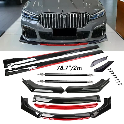 Front Bumper Lip Spoiler/ Body Kit+Side Skirt black-Red For BMW 740i 750i Series Foto 1 de 4