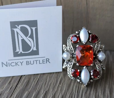 NICKY BUTLER New Honey Quartz Garnet Pearl Size 7 Sterling Silver Designer Ring - Image 1 of 4